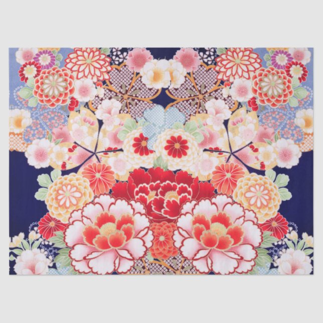 Papel De Seda PINK RED WHITE FLOWERS Peony, Rosa Japonês Floral (Frente )