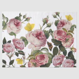 Papel De Seda PINK ROSES E MANTEIRAS AMARELAS White Floral