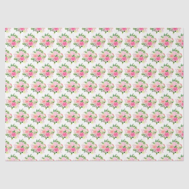 Papel De Seda Pink Roses Flowers and Greenery (Frente )