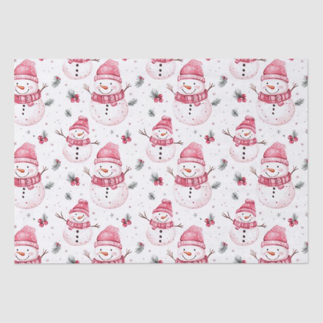 Papel De Seda Pink Snowman Christmas (Frente )