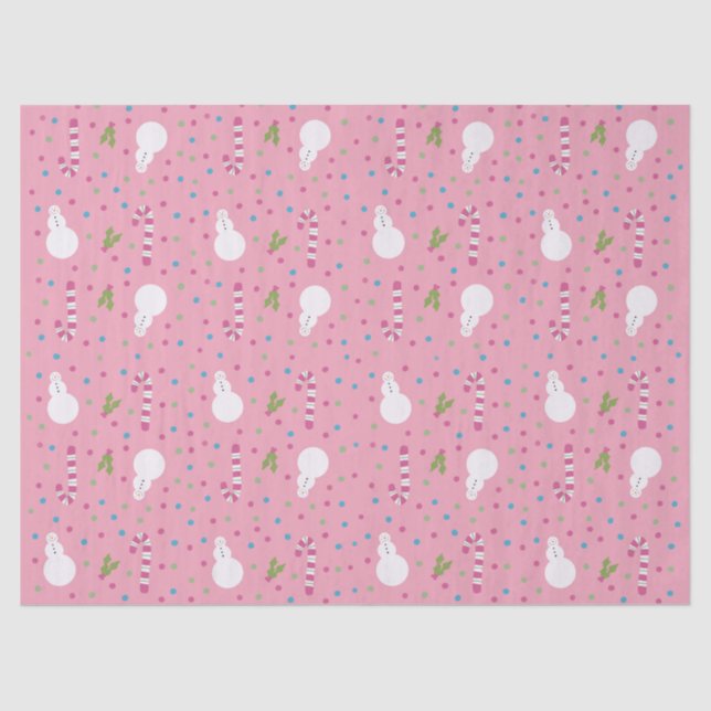 Papel De Seda Pink Snowman Wrapping Paper  (Frente )