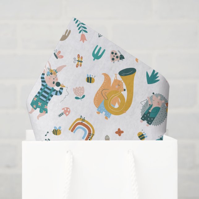 Papel De Seda Pink Songbird with Animal Band (Sacola de presentes)