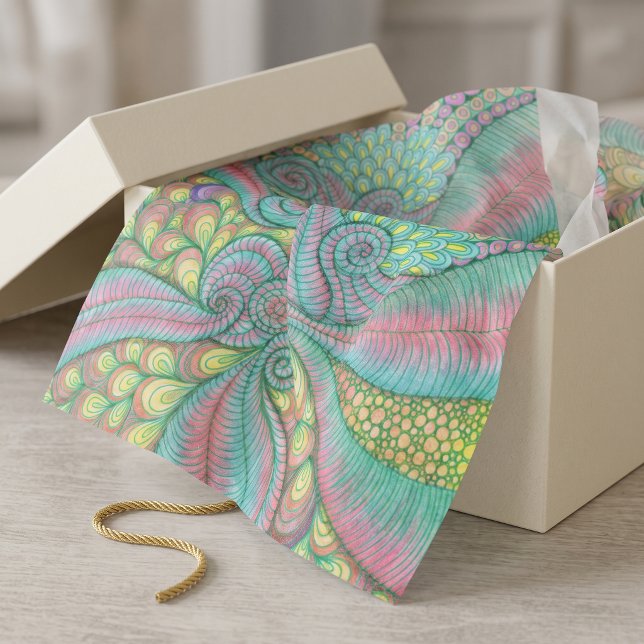 Papel De Seda Pink Teal Green Hand Drawn Swirl Gift Wrap (Criador carregado)