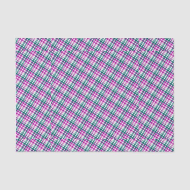 Papel De Seda Pink Teal Plaid Pattern Check Print Tartan Gingham (Frente )
