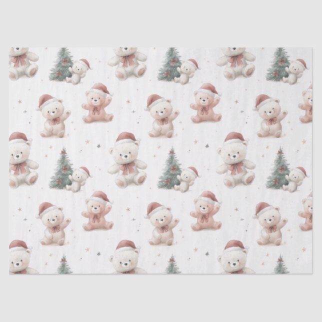 Papel De Seda Pink Teddy Bear Christmas  (Frente )