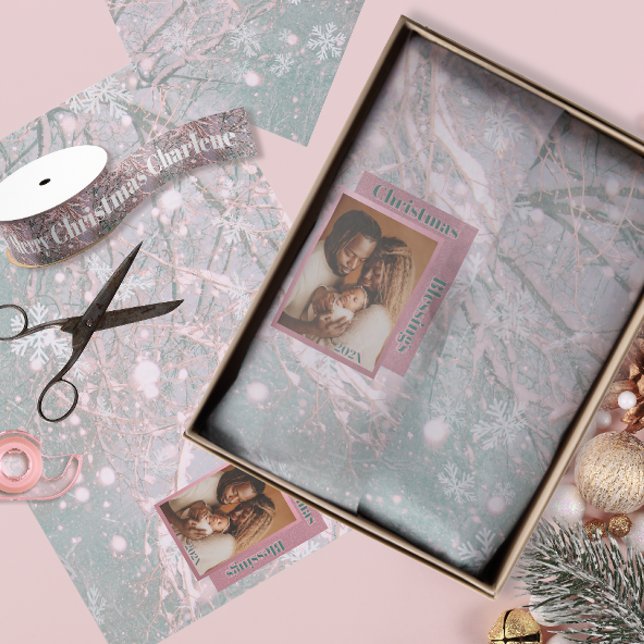 Papel De Seda Pink Winter Christmas Family Photo (Criador carregado)