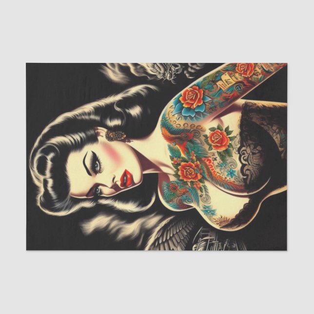 Papel De Seda Pino-up do Gótico tatuado (Frente )