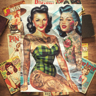 Papel De Seda Pinos Tatuados Vintage