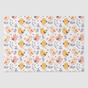 Papel De Seda Pintinhos Primavera e padrão floral bonitos