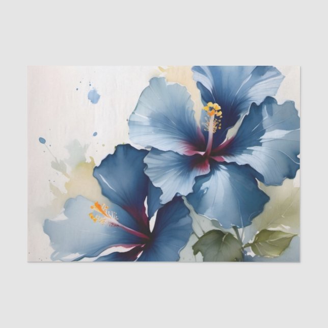 Papel De Seda Pintura a cores bonito azul de hibisco  (Frente )