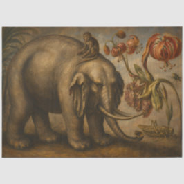 Papel De Seda Pintura a Óleo Botânica de Elefante e Macaco Vinta