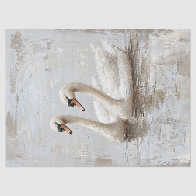 Papel De Seda Pintura a óleo de cisnes em decoupage (Frente )