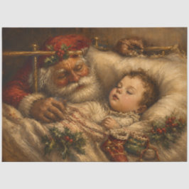 Papel De Seda Pintura a Óleo de Natal Vintage de Santa ao Dormir
