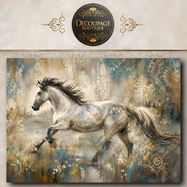 Papel De Seda Pintura Abstrata de Cavalo Branco (Abstract White Horse Painting Tissue Paper)