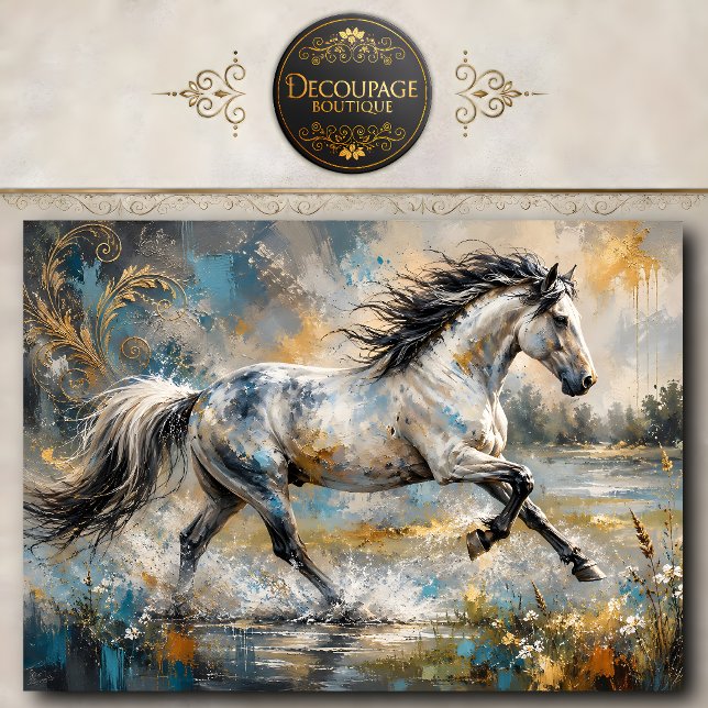 Papel De Seda Pintura Abstrata de Cavalo Cinza (Abstract Gray Horse Painting Tissue Paper)