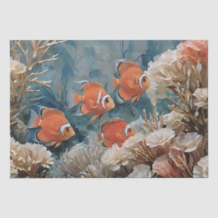 Papel De Seda Pintura Acrílica de Peixes e Coral