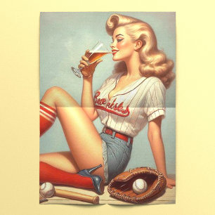 Papel De Seda Pintura com Rapariga de Baseball Retroativa