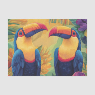 Papel De Seda Pintura com tucano vibranteAves tropicais no paraí