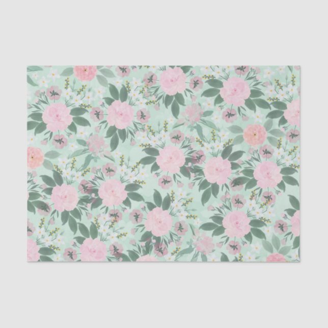 Papel De Seda Pintura de Aquarela Floral Verde Elegante (Frente )