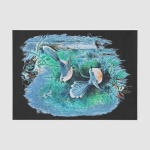 Papel De Seda Pintura de Aves Azuis de inverno 1