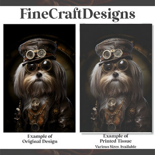 Papel De Seda Pintura de Cachorro Shih Tzu Steampunk Fofa Decoup