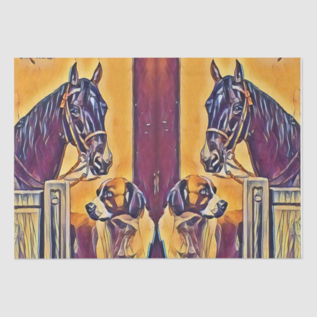 Papel De Seda Pintura de cães e cavalos (Frente )