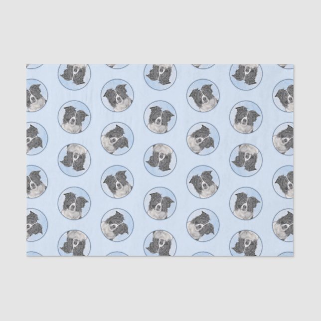 Papel De Seda Pintura de Collie de Borda em Arte Preta e Branca (Frente )