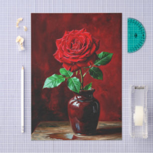 Papel De Seda Pintura de Flor de Rosa Vermelha