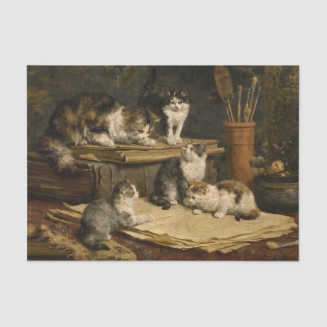 Papel De Seda Pintura de Kittens por Carl Reichert (Frente )
