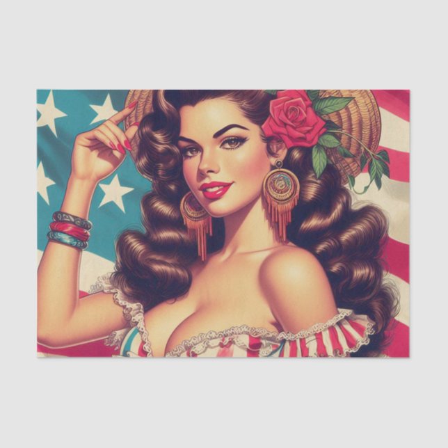 Papel De Seda Pintura de mulher bonita e retrô (Frente )