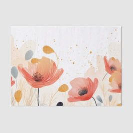 Papel De Seda Pintura de papoula vermelha em aquarela