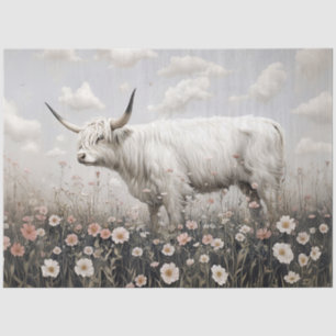 Papel De Seda Pintura de Vaca Branca das Terras Altas com Flores