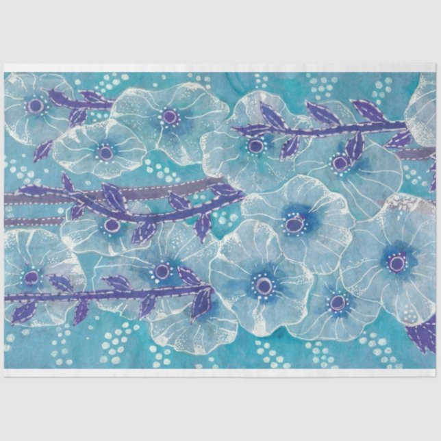Papel De Seda Pintura Floral de Flor Malva Azul Hollyhock (Frente )