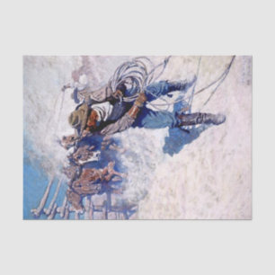 Papel De Seda Pintura ocidental de N C Wyeth “Laçando Cavalos Se