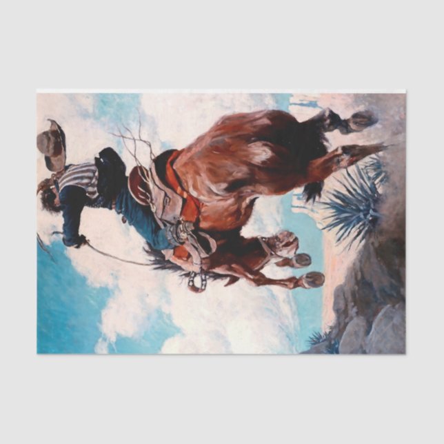 Papel De Seda Pintura Ocidental de NC Wyeth “Bucking” (Frente )