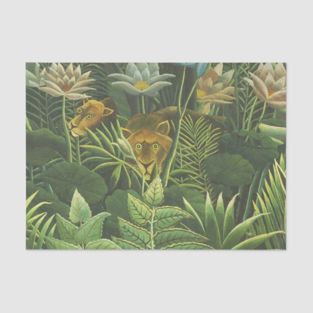Papel De Seda Pintura Tropical do Leão da Selva Rousseau (Frente )
