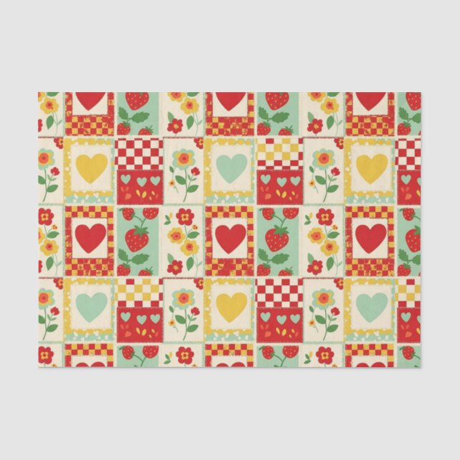 Papel De Seda Piquenique de Patchwork de Morango (Frente )