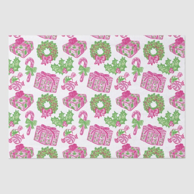 Papel De Seda Píquete de Cachorro Rosa e Arcos Verdes (Frente )