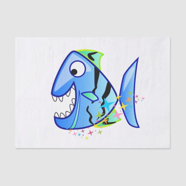 Papel De Seda Piranha tropical azul com estrelas (Frente )