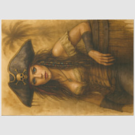 Papel De Seda Pirata Feminina com Barril de Rum Náutica Vintage