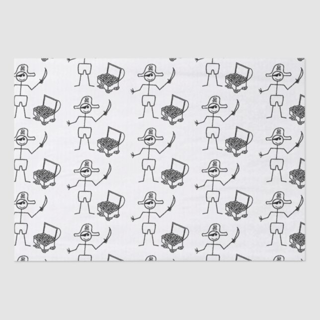 Papel De Seda Pirata Stickman Com Treasure Chest (Frente )