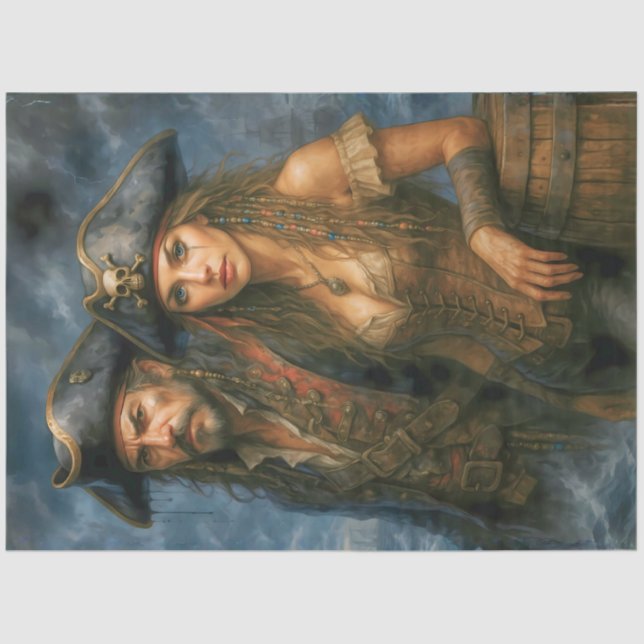 Papel De Seda Pirate Captain and Queen | Caribbean Nautical  (Frente )