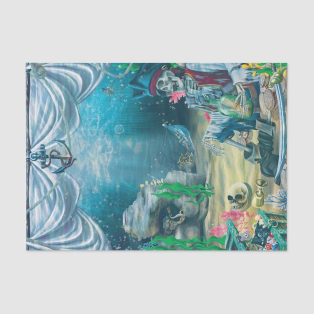 Papel De Seda Pirate Skeleton Treasure Sob Partido do Mar (Frente )