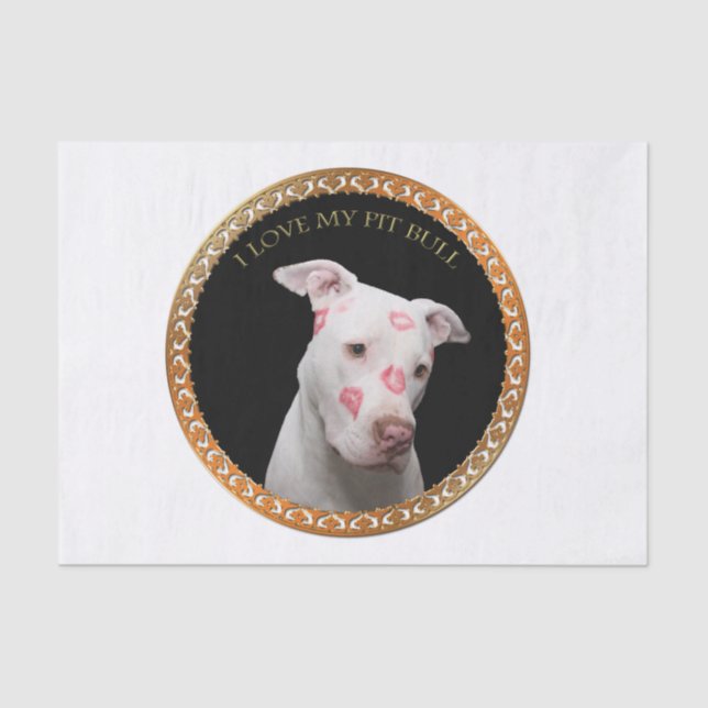 Papel De Seda Pitbull branco com beijos do vermelho por todo o (Frente )