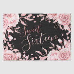 Papel De Seda Placa Floral de Festa de aniversário Rosa Dourada