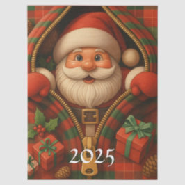 Papel De Seda Plaid Santa Claus Christmas Design 