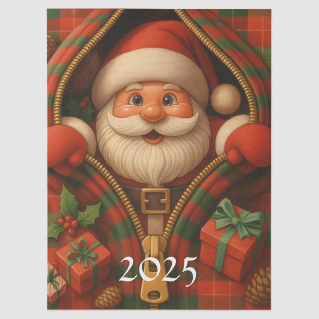Papel De Seda Plaid Santa Claus Christmas Design  (Frente )