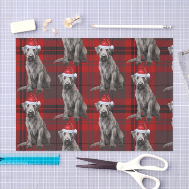 Papel De Seda Plaid Vermelho de Natal do Cão Irish Wolfhound (Arte )