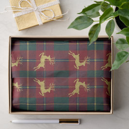 Papel De Seda Plaid Xadrez Tradicional de Natal com Rena