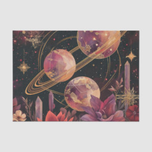 Papel De Seda Planeta Anelado com Cristal Cósmico Arte Fantasia 